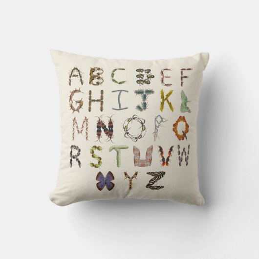 Coussin Décor de bogues pour enfants | Insecte Alphabet De (Recto)