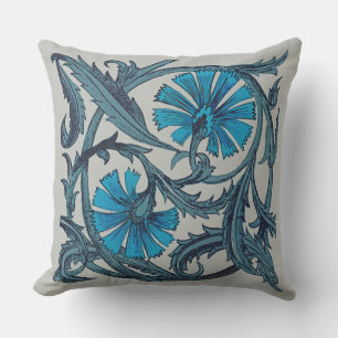 Coussin Décor de carreaux rustique art floral antique bleu