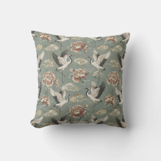 Coussin Décor de chinoiserie avec grue et pivoine