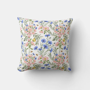 Coussin Décor de cottage anglais aux fleurs sauvages fanta