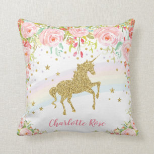 Coussin Décor de crèche de bébé d'or de rose de licorne