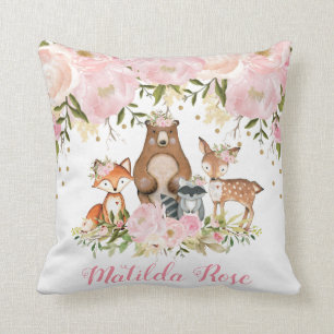 Coussin Décor de crèche de fille de forêt d'animaux de