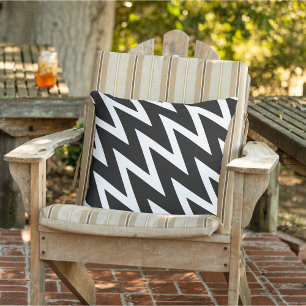 Coussin Décor de jardin moderne noir et blanc en zig zag