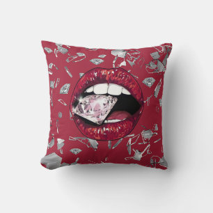 Coussin Décor de maison en verre brisé rouge et diamants