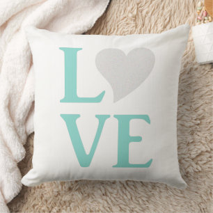 Coussin Décor de mariage amour sarcelle bleu et blanc de l