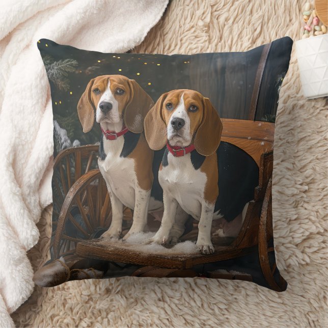 Coussin Décor de Noël beagle Snowy Sleigh (Couverture)