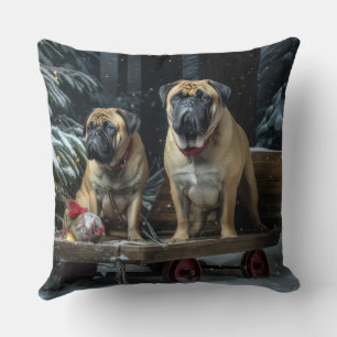Coussin Décor de Noël Bullmastiff Snowy Sleigh