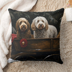 Coussin Décor de Noël Cockapoo Snowy Sleigh