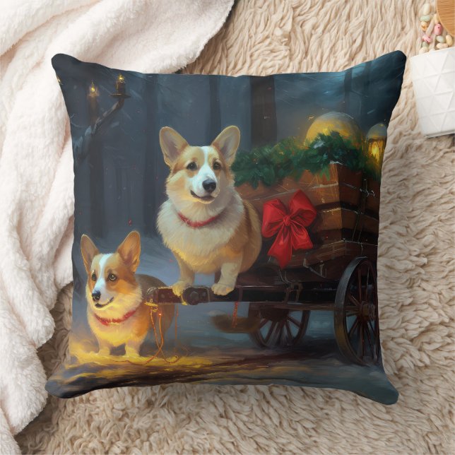 Coussin Décor de Noël Corgi Snowy Sleigh (Couverture)