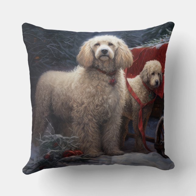 Coussin Décor de Noël de caniche Snowy (Verso)