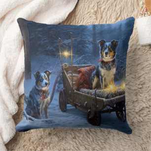 Coussin Décor de Noël de l'hélier bleu neige