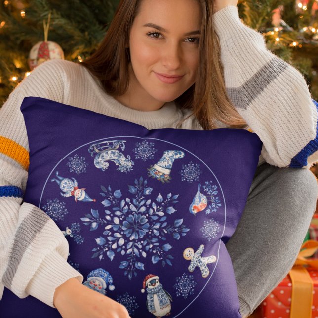 Coussin Décor de Noël en Chinoiserie Bleue (Créateur téléchargé)