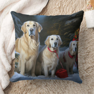Coussin Décor de Noël Goldendoodle Snowy Sleigh