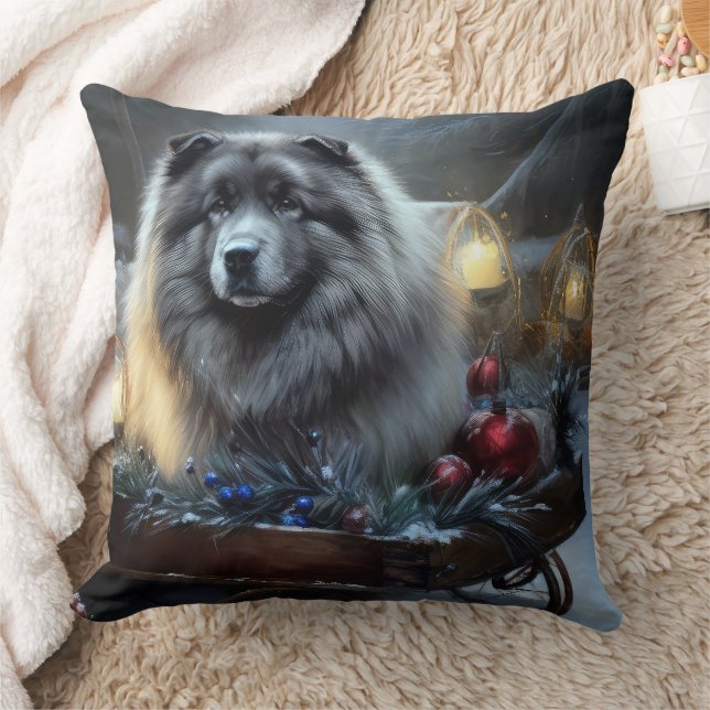 Coussin Décor de Noël Keeshond Snowy Sleigh (Couverture)