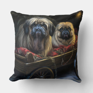 Coussin Décor de Noël Pekingese Snowy Sleigh