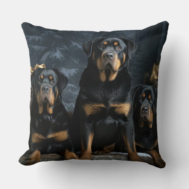 Coussin Décor de Noël Rottweiler Snowy Sleigh (Recto)