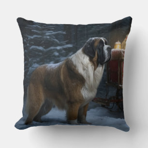 Coussin Décor de Noël Saint Bernard Snowy Sleigh