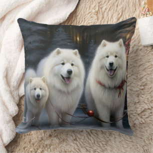 Coussin Décor de Noël Samoyed Snowy Sleigh