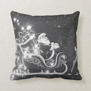 Coussin Décor de Noël vintage noir et blanc Père Noël