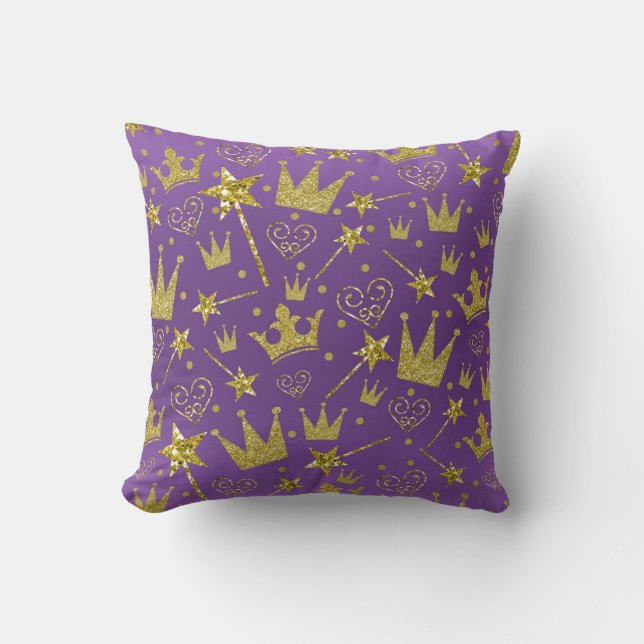 Coussin Décor de princesse Filles Paillettes Violet Royal  (Recto)