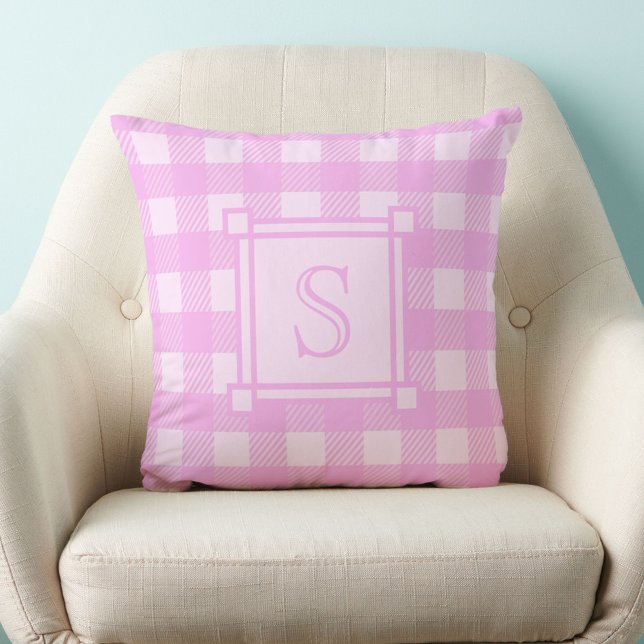 Coussin Décor d'hiver Plaid de Buffalo rose Monogramme per (Créateur téléchargé)
