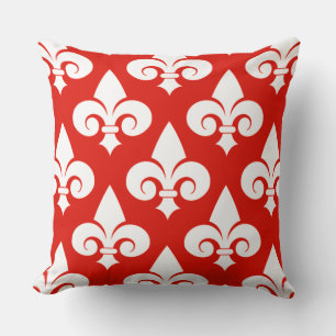 Coussin Décor élégant Maison Rouge Blanc Fleur de Lis Moti
