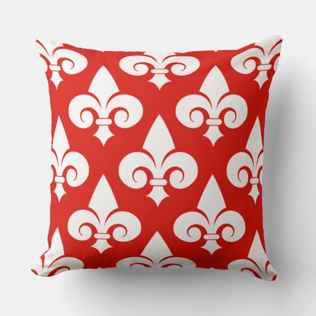 Coussin Décor élégant Maison Rouge Blanc Fleur de Lis Moti (Recto)