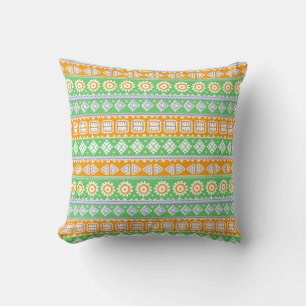Coussin Décor ethnique motif vert orange