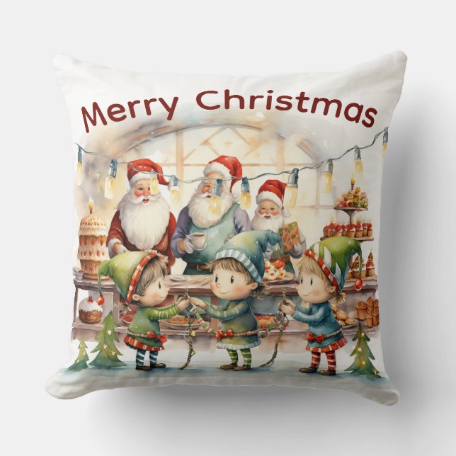 Coussin Décor Festif Père Noël & Elf (Recto)