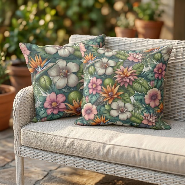 Coussin Décor floral d'hibiscus tropical côtier (Créateur téléchargé)