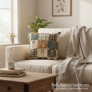 Coussin Décor floral et à carreaux rustique patchwork d'au