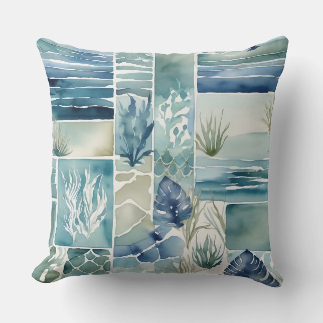 Coussin Décor géométrique Aqua Flora Aquarelle (Recto)