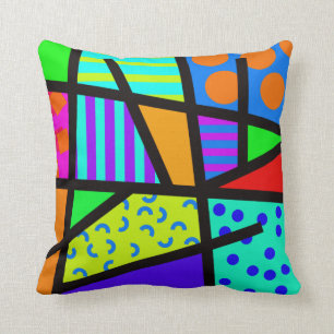 Coussin Décor géométrique coloré des années 80 Memphis