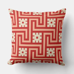 Coussin Décor grec, corail orange et beige