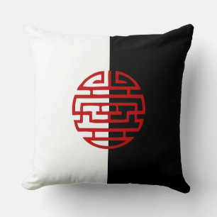 Coussin Décor japonais traditionnel noir rouge