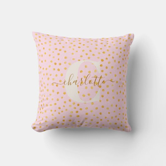 Coussin Décor monogramme à pois dorés roses (Recto)