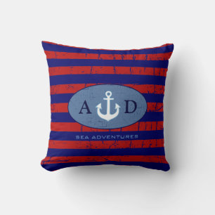 Coussin Décor nautique personnalisé rayé de couleur améric