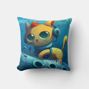 COUSSIN DÉCOR PERSONNALISÉ ET FANTAISISTE DE CHAT SOUS-MAR