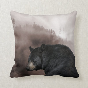 Coussin Décor rustique Cabine de la forêt d'ours noir