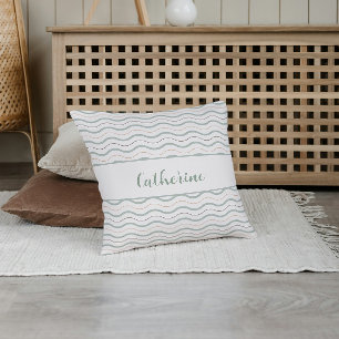 Coussin Décor Vagues Nautiques Vert Sauge et Marron