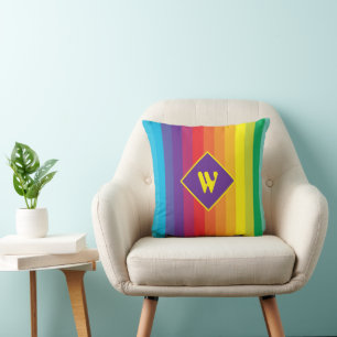 Coussin Decora Kei Bold Rayures Arc-en-Ciel Monogramme