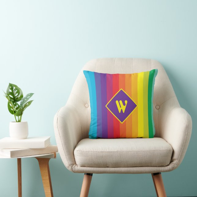 Coussin Decora Kei Bold Rayures Arc-en-Ciel Monogramme (Chaise)