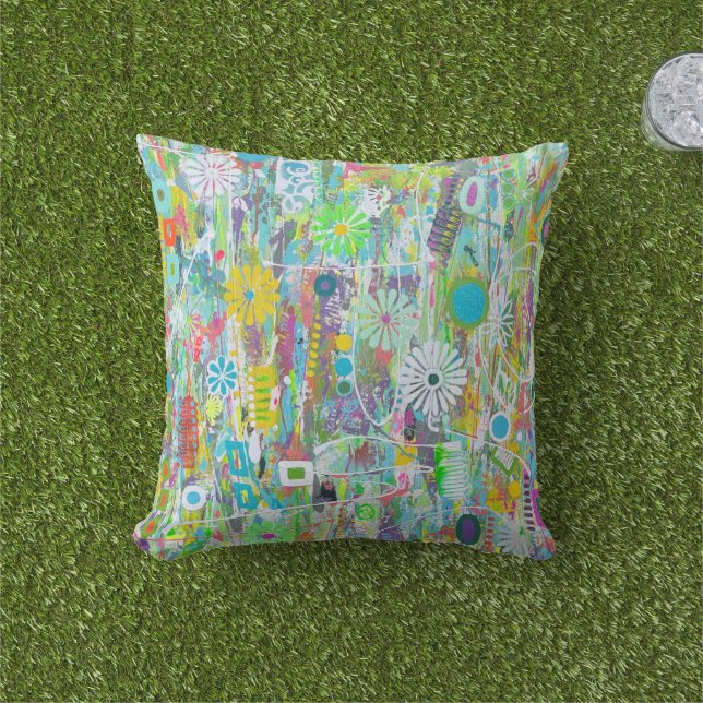 Coussin décoratif 16 x 16 Flower Power (Herbe)