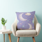 Coussin décoratif 20"x20" Lune et Nuages Violets (Chaise)