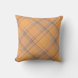 Coussin décoratif à carreaux tartan corail, orange