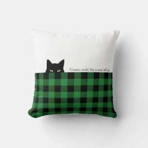 Coussin décoratif à carreaux verts Buffalo Chat So
