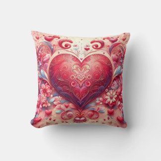 Coussin décoratif à cœur rose tourbillonnant et pa