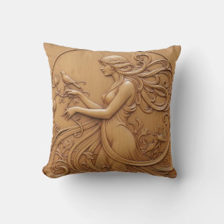 Coussin décoratif à effet de sculpture sur bois