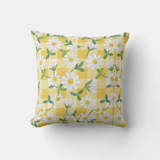 Coussin décoratif à fleurs de marguerite jaune à c