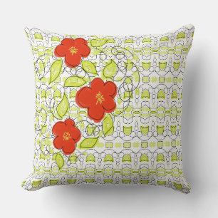 Coussin décoratif à fleurs rouges avec Motif à cha
